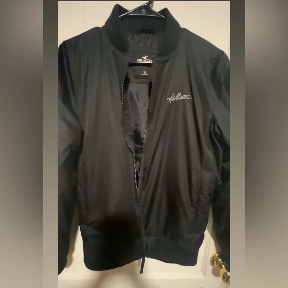 Hollister Black Zip-Up Bomber with Logo Patch